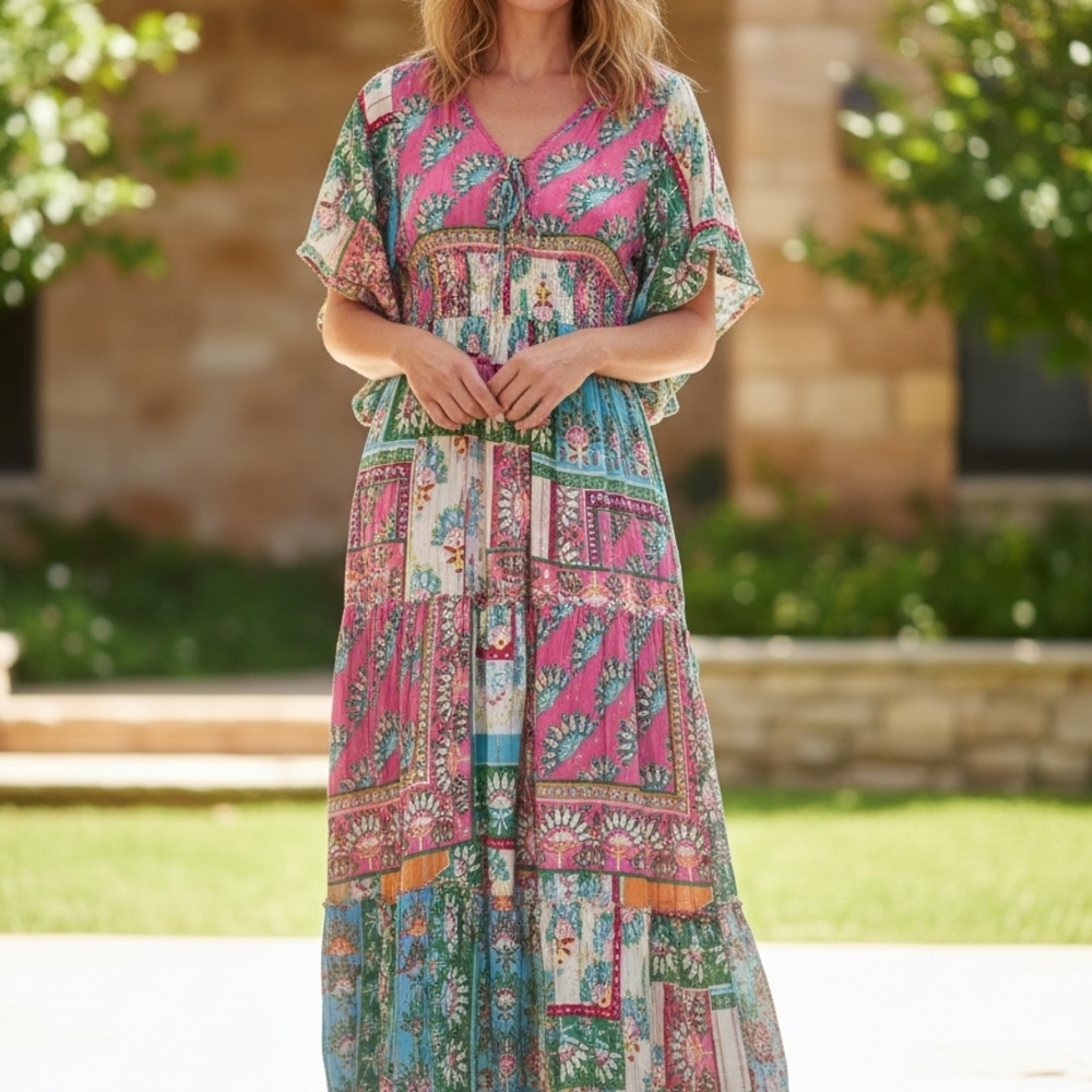 Meg 2 Magic  Anthropologie Pink and Green Maxi Dress